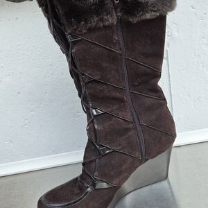 Calvin Klein Dark Brown Lace Up Wedge Boots